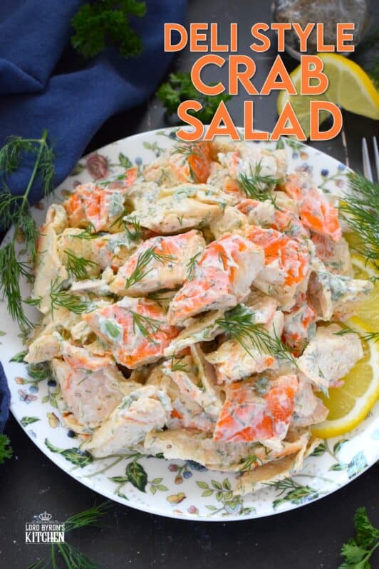 Avoid the overhead prices and prepare this Deli-Style Crab Salad at home! You can use real crab meat or keep it budget-friendly with imitation. Tossed with a dressing comprised of mayonnaise, lemon juice and fresh dill, this salad packs a flavour punch! #seafood #deli #delistyle #crab #salad