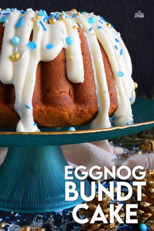 If you don't care to drink eggnog, why not bake with it instead? Eggnog is baked right into the batter and the frosting is made with eggnog too, ensuring that this Eggnog Bundt Cake lives up to its name! Optionally, this recipe permits a splash or rum or an alcohol-free version too! #eggnog #bundt #cake