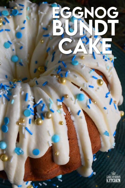 If you don't care to drink eggnog, why not bake with it instead? Eggnog is baked right into the batter and the frosting is made with eggnog too, ensuring that this Eggnog Bundt Cake lives up to its name! Optionally, this recipe permits a splash or rum or an alcohol-free version too! #eggnog #bundt #cake