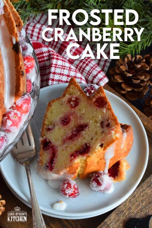 This super easy and beautiful Frosted Cranberry Bundt Cake is loaded with whole, fresh cranberries, frosted with a simple icing, and topped with a sugared cranberry garnish. Tart, sweet, and perfect for any holiday table, this gorgeous, showstopping cake is even more delicious than it looks! #cranberry #bundt #cake #frosted