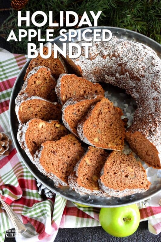 Apples and pecans, combined with holiday spices, make this Holiday Apple Spiced Bundt Cake perfectly rich and moist! With a cake this delicious, frosting and fancy decoration is not needed! #spiced #apple #bundt #pecans