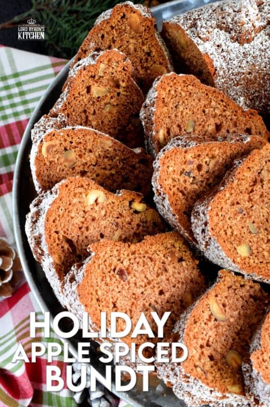 Apples and pecans, combined with holiday spices, make this Holiday Apple Spiced Bundt Cake perfectly rich and moist! With a cake this delicious, frosting and fancy decoration is not needed! #spiced #apple #bundt #pecans
