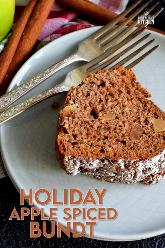 Apples and pecans, combined with holiday spices, make this Holiday Apple Spiced Bundt Cake perfectly rich and moist! With a cake this delicious, frosting and fancy decoration is not needed! #spiced #apple #bundt #pecans