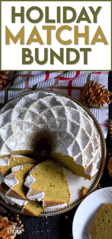 This bundt is green for the holidays! If you've never baked a cake with matcha, you must do it immediately! The earthly, slightly bitter taste of matcha is balanced with the addition of sugar and vanilla. This cake is one of my personal favourites! #matcha #bundt #holiday #cake
