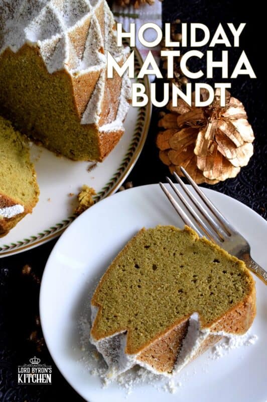 This bundt is green for the holidays! If you've never baked a cake with matcha, you must do it immediately! The earthly, slightly bitter taste of matcha is balanced with the addition of sugar and vanilla. This cake is one of my personal favourites! #matcha #bundt #holiday #cake