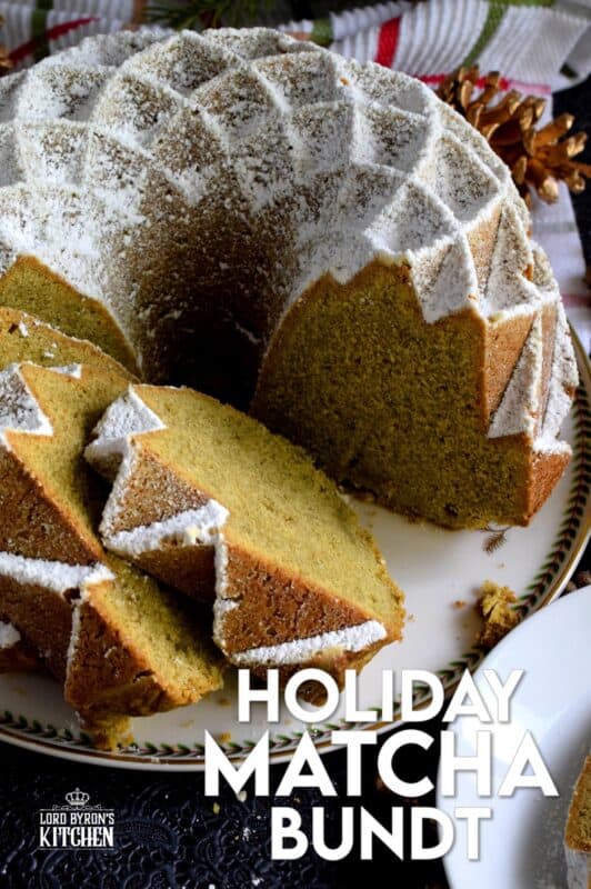 This bundt is green for the holidays! If you've never baked a cake with matcha, you must do it immediately! The earthly, slightly bitter taste of matcha is balanced with the addition of sugar and vanilla. This cake is one of my personal favourites! #matcha #bundt #holiday #cake