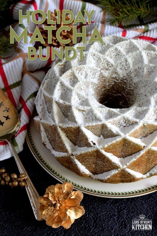 This bundt is green for the holidays! If you've never baked a cake with matcha, you must do it immediately! The earthly, slightly bitter taste of matcha is balanced with the addition of sugar and vanilla. This cake is one of my personal favourites! #matcha #bundt #holiday #cake