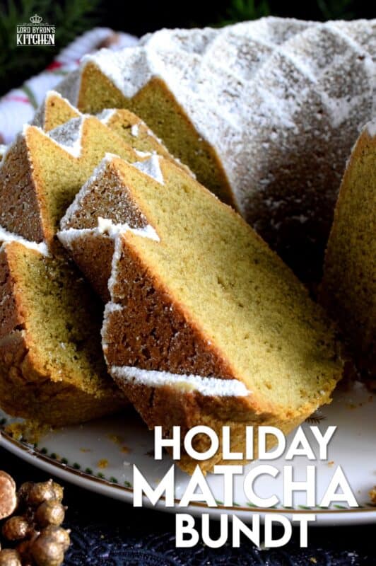 This bundt is green for the holidays! If you've never baked a cake with matcha, you must do it immediately! The earthly, slightly bitter taste of matcha is balanced with the addition of sugar and vanilla. This cake is one of my personal favourites! #matcha #bundt #holiday #cake