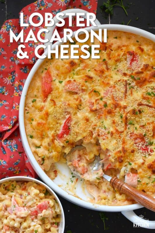 By adding lobster meat and seafood seasoning to regular mac and cheese, it is transformed into one of the most delicious and comforting meals. This version of Lobster Macaroni and Cheese starts with an easy bechamel and ends with a crunchy panko crust. It just cannot be beat! #lobster #seafood #macandcheese #macaroni #baked