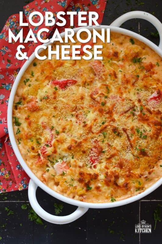 By adding lobster meat and seafood seasoning to regular mac and cheese, it is transformed into one of the most delicious and comforting meals. This version of Lobster Macaroni and Cheese starts with an easy bechamel and ends with a crunchy panko crust. It just cannot be beat! #lobster #seafood #macandcheese #macaroni #baked