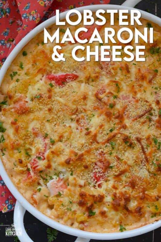 By adding lobster meat and seafood seasoning to regular mac and cheese, it is transformed into one of the most delicious and comforting meals. This version of Lobster Macaroni and Cheese starts with an easy bechamel and ends with a crunchy panko crust. It just cannot be beat! #lobster #seafood #macandcheese #macaroni #baked
