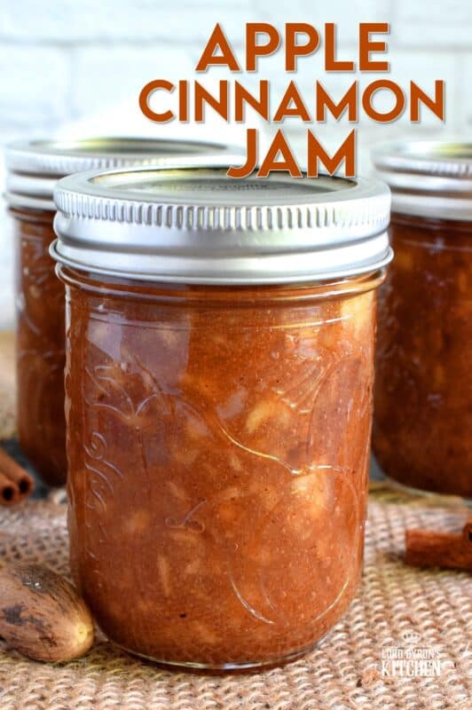 The taste of autumn captured and preserved in a simple to prepare jam. Apple Cinnamon Jam is a jam that tastes like a dessert. Great on ice cream, or folded into apple turnovers, or just smeared liberally on warm toast! #apple #jam #butter #cinnamon