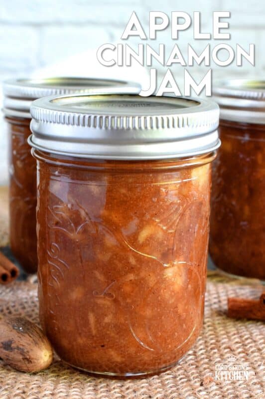 The taste of autumn captured and preserved in a simple to prepare jam. Apple Cinnamon Jam is a jam that tastes like a dessert. Great on ice cream, or folded into apple turnovers, or just smeared liberally on warm toast! #apple #jam #butter #cinnamon