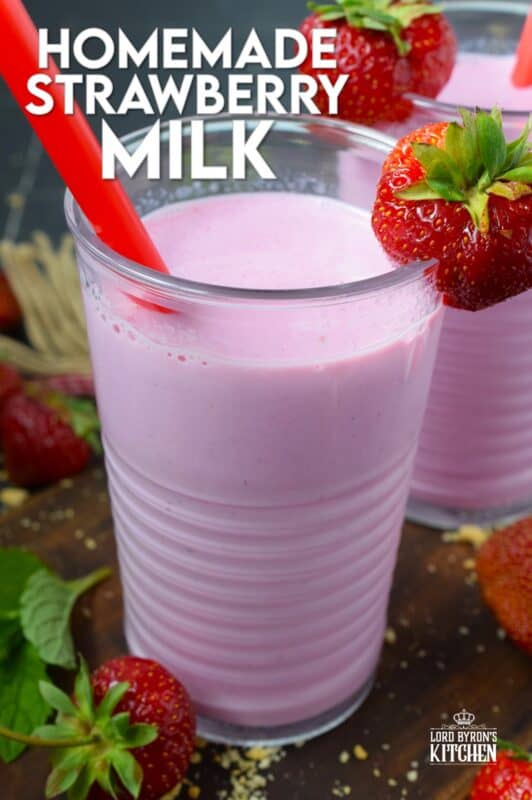 Store-bought strawberry milk has ingredients like natural and artificial flavours, colour, disodium phosphate, and carrageenan. Alternatively, Homemade Strawberry Milk has strawberry syrup, sugar, and milk! This naturally sweet, ice-cold drink is perfect for a hot summer day. Optionally, add a splash of vanilla extract for even more delicious flavour! #strawberry #milk #homemade #syrup