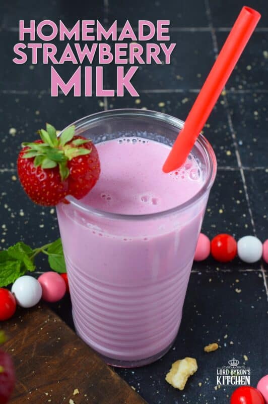 Store-bought strawberry milk has ingredients like natural and artificial flavours, colour, disodium phosphate, and carrageenan. Alternatively, Homemade Strawberry Milk has strawberry syrup, sugar, and milk! This naturally sweet, ice-cold drink is perfect for a hot summer day. Optionally, add a splash of vanilla extract for even more delicious flavour! #strawberry #milk #homemade #syrup