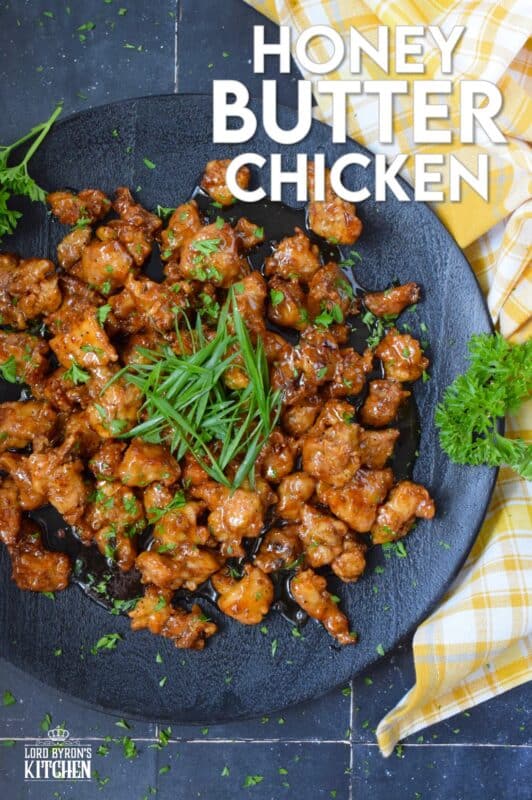Any recipe prepared with butter has the potential to be quite delicious and in the case of this Honey Butter Chicken, that statement stands true! The combination of honey and butter in the sauce creates a thick and shiny glaze that coats and sticks to the crispy fried chicken. This is one quick and easy chicken recipe you do not want to miss out on! #honey #butter #chicken #fried