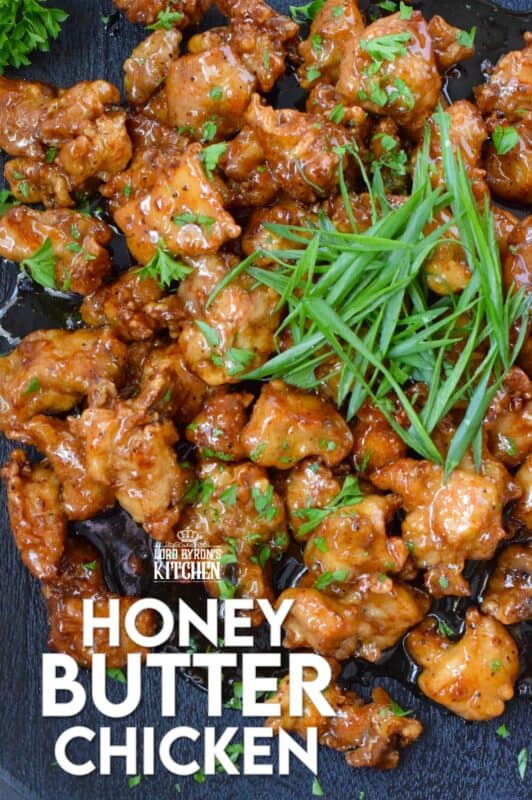 Any recipe prepared with butter has the potential to be quite delicious and in the case of this Honey Butter Chicken, that statement stands true! The combination of honey and butter in the sauce creates a thick and shiny glaze that coats and sticks to the crispy fried chicken. This is one quick and easy chicken recipe you do not want to miss out on! #honey #butter #chicken #fried