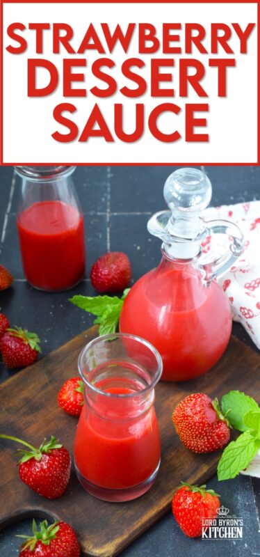 With a couple of handfuls of fresh strawberries, a splash of vanilla extract, and some sugar, you can make the most easy and deliciously simple Strawberry Dessert Sauce. Pour it over pancakes or waffles, drizzle some on ice cream, or shake an ounce into your favourite berry-based cocktail! #strawberry #strawberries #sauce #dessert