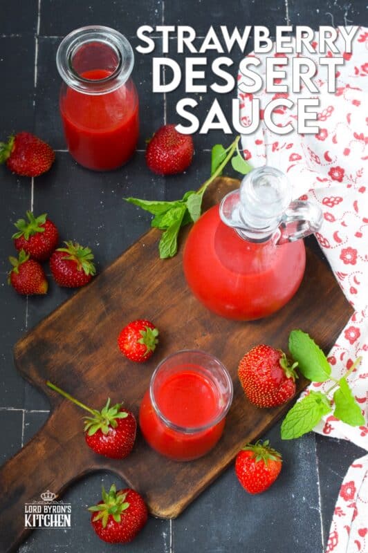 With a couple of handfuls of fresh strawberries, a splash of vanilla extract, and some sugar, you can make the most easy and deliciously simple Strawberry Dessert Sauce. Pour it over pancakes or waffles, drizzle some on ice cream, or shake an ounce into your favourite berry-based cocktail! #strawberry #strawberries #sauce #dessert