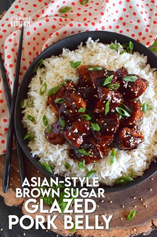 This sweet and sticky Glazed Pork Belly is cooked in two stages. First, the meat is boiled with seasonings and then fried before being cooked in a brown sugar, soy sauce, and rice wine reduction. Served with steamed rice, this is a meal that would please the toughest critic! #porkbelly #pork #belly
