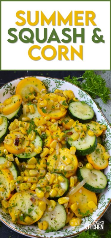 Utilize fresh summer produce for this Summer Squash and Corn side dish. Perfectly seasoned and prepared with aromatics like garlic and onion, this recipe is quick, easy, delicious, and budget-friendly too! #zucchini #courgette #squash #corn #side