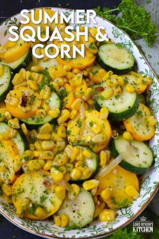 Utilize fresh summer produce for this Summer Squash and Corn side dish. Perfectly seasoned and prepared with aromatics like garlic and onion, this recipe is quick, easy, delicious, and budget-friendly too! #zucchini #courgette #squash #corn #side