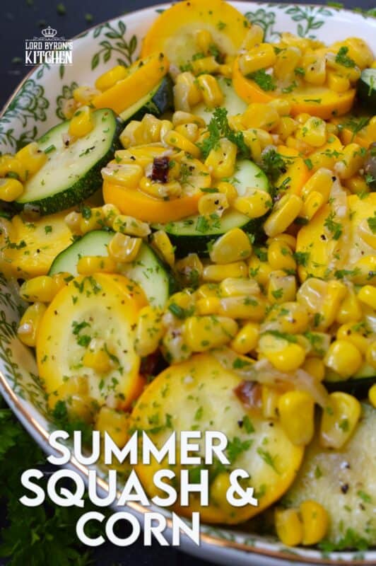 Utilize fresh summer produce for this Summer Squash and Corn side dish. Perfectly seasoned and prepared with aromatics like garlic and onion, this recipe is quick, easy, delicious, and budget-friendly too! #zucchini #courgette #squash #corn #side