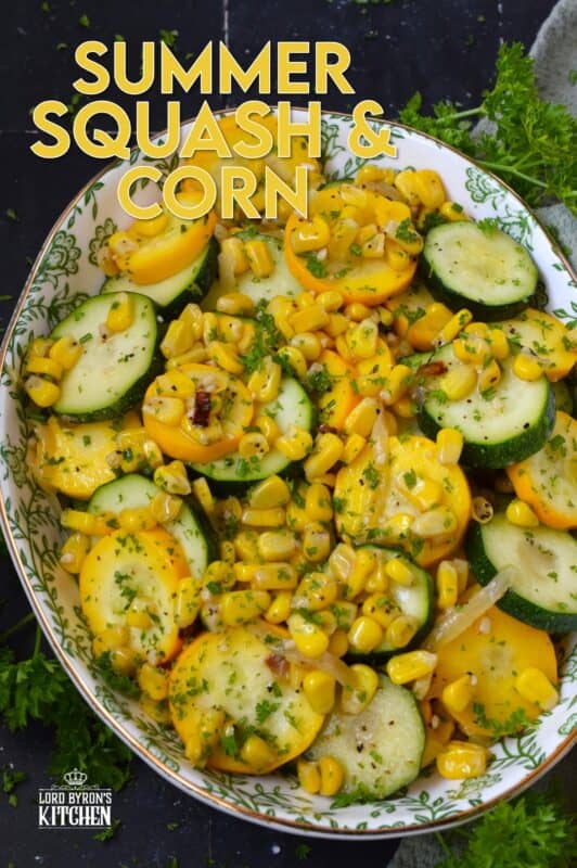 Utilize fresh summer produce for this Summer Squash and Corn side dish. Perfectly seasoned and prepared with aromatics like garlic and onion, this recipe is quick, easy, delicious, and budget-friendly too! #zucchini #courgette #squash #corn #side