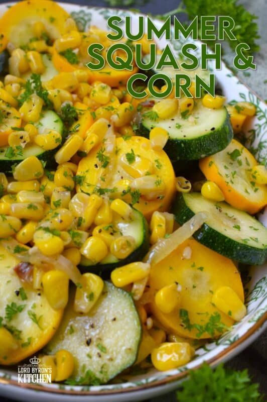 Utilize fresh summer produce for this Summer Squash and Corn side dish. Perfectly seasoned and prepared with aromatics like garlic and onion, this recipe is quick, easy, delicious, and budget-friendly too! #zucchini #courgette #squash #corn #side