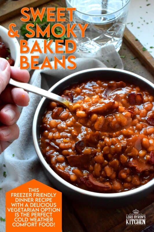 Instant Pot or traditional oven, Sweet and Smoky Baked Beans are delicious and so easy to prepare. Never buy canned beans from the grocer again! Make them vegetarian or serve them with fried crumbled bacon or ham on the side! #instantpot #beans #sides #smoky #bakedbeans