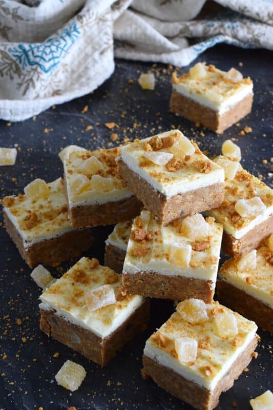 Double the ginger and double the flavour! These Candied Ginger Squares are prepared with both candied ginger and gingersnap cookies with a base that consists of sweetened condensed milk and melted white chocolate. These squares have a slightly warming flavour which just screams Christmas! #candied #ginger #squares #bars #christmas #nobake