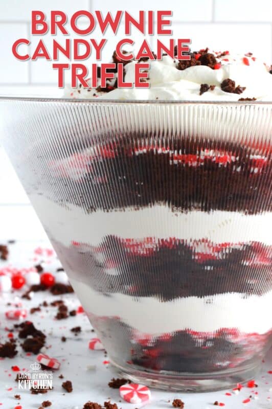 Prepared with two-bite brownies, decadent whipped cream, and crushed candy canes, this Brownie Candy Cane Trifle has all the flavours one craves at Christmastime! Take the easy route and purchase brownies at the grocer. Christmas no-bake desserts should be stress-free and relaxing after all! #peppermint #trifle #brownies #candycane