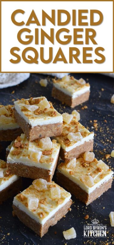 Double the ginger and double the flavour! These Candied Ginger Squares are prepared with both candied ginger and gingersnap cookies with a base that consists of sweetened condensed milk and melted white chocolate. These squares have a slightly warming flavour which just screams Christmas! #candied #ginger #squares #bars #christmas #nobake