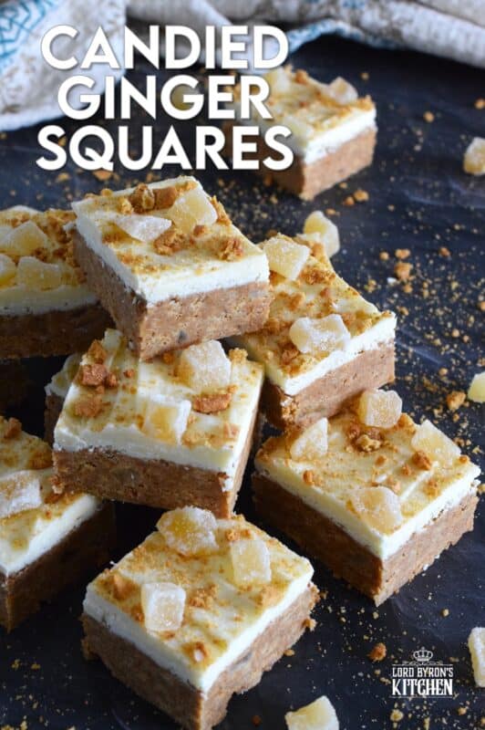 Double the ginger and double the flavour! These Candied Ginger Squares are prepared with both candied ginger and gingersnap cookies with a base that consists of sweetened condensed milk and melted white chocolate. These squares have a slightly warming flavour which just screams Christmas! #candied #ginger #squares #bars #christmas #nobake