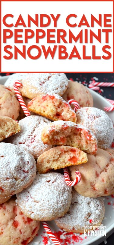 Peppermint just might be one of the most sought-after flavours at Christmastime, so with that in mind, I'm sharing my Candy Cane Peppermint Snowballs recipe! These soft, moist, and sweet cookies are prepared with ricotta and crushed candy canes. Topped with powdered sugar, these just scream Christmas! #snowballs #christmas #cookies #peppermint #candycane