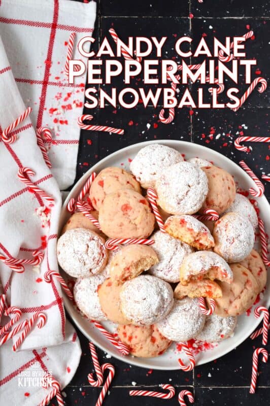 Peppermint just might be one of the most sought-after flavours at Christmastime, so with that in mind, I'm sharing my Candy Cane Peppermint Snowballs recipe! These soft, moist, and sweet cookies are prepared with ricotta and crushed candy canes. Topped with powdered sugar, these just scream Christmas! #snowballs #christmas #cookies #peppermint #candycane