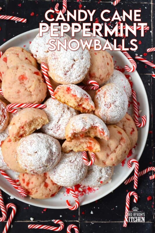 Peppermint just might be one of the most sought-after flavours at Christmastime, so with that in mind, I'm sharing my Candy Cane Peppermint Snowballs recipe! These soft, moist, and sweet cookies are prepared with ricotta and crushed candy canes. Topped with powdered sugar, these just scream Christmas! #snowballs #christmas #cookies #peppermint #candycane