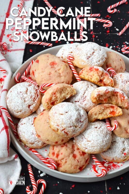 Peppermint just might be one of the most sought-after flavours at Christmastime, so with that in mind, I'm sharing my Candy Cane Peppermint Snowballs recipe! These soft, moist, and sweet cookies are prepared with ricotta and crushed candy canes. Topped with powdered sugar, these just scream Christmas! #snowballs #christmas #cookies #peppermint #candycane