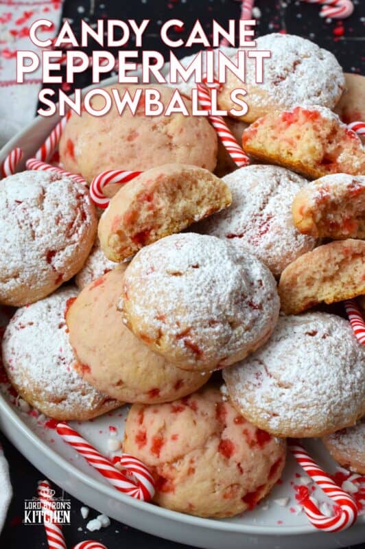 Peppermint just might be one of the most sought-after flavours at Christmastime, so with that in mind, I'm sharing my Candy Cane Peppermint Snowballs recipe! These soft, moist, and sweet cookies are prepared with ricotta and crushed candy canes. Topped with powdered sugar, these just scream Christmas! #snowballs #christmas #cookies #peppermint #candycane