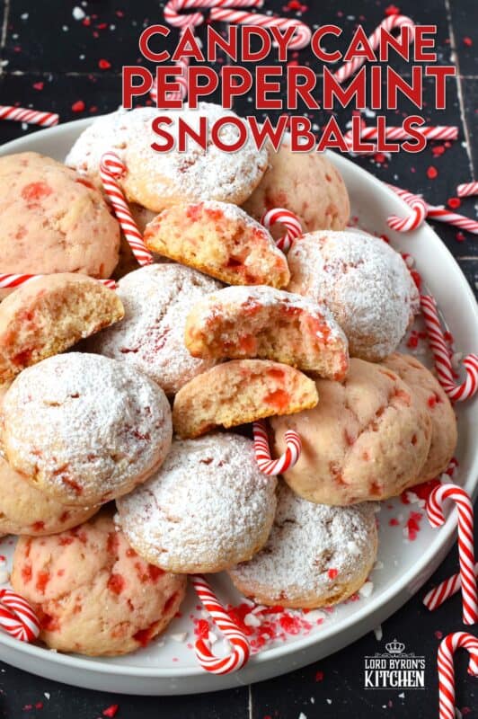 Peppermint just might be one of the most sought-after flavours at Christmastime, so with that in mind, I'm sharing my Candy Cane Peppermint Snowballs recipe! These soft, moist, and sweet cookies are prepared with ricotta and crushed candy canes. Topped with powdered sugar, these just scream Christmas! #snowballs #christmas #cookies #peppermint #candycane