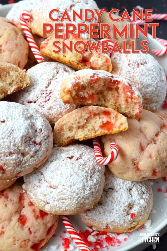 Peppermint just might be one of the most sought-after flavours at Christmastime, so with that in mind, I'm sharing my Candy Cane Peppermint Snowballs recipe! These soft, moist, and sweet cookies are prepared with ricotta and crushed candy canes. Topped with powdered sugar, these just scream Christmas! #snowballs #christmas #cookies #peppermint #candycane