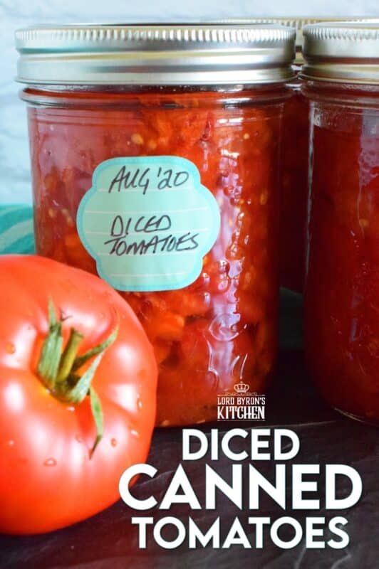 Many recipes include Canned Diced Tomatoes. Why not make your own with those local and fresh end of summer tomatoes? They're very budget-friendly and taste so much better than what you can buy in a store. Stock your pantry and have that fresh tomato flavour all winter long! #canned #diced #tomatoes #canning #preserves