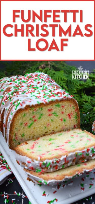 Moist and delicious, packed with festive holiday sprinkles, and drizzled with a sweet glaze, this Funfetti Christmas Loaf is a perfect dessert for kids both young and old! There is never a bad time to bake with sprinkles, but no other occasion demands it quite like Christmas! #funfetti #loaf #christmas #sprinkles #jimmies