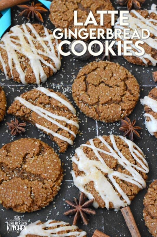 Latte Gingerbread Cookies are prepared with classic Christmas ingredients like ginger, cloves, cinnamon, instant espresso powder, and molasses. Once baked, the cookies are drizzled with a brown butter frosting. The taste of these cookies instantly floods the senses with memories of Christmases past! #gingerbread #latte #cookies #espresso #christmas