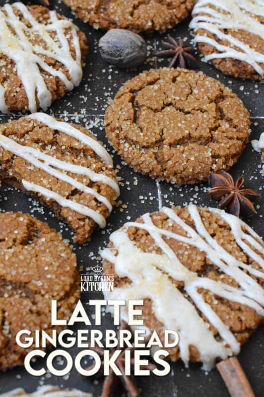 Latte Gingerbread Cookies are prepared with classic Christmas ingredients like ginger, cloves, cinnamon, instant espresso powder, and molasses. Once baked, the cookies are drizzled with a brown butter frosting. The taste of these cookies instantly floods the senses with memories of Christmases past! #gingerbread #latte #cookies #espresso #christmas