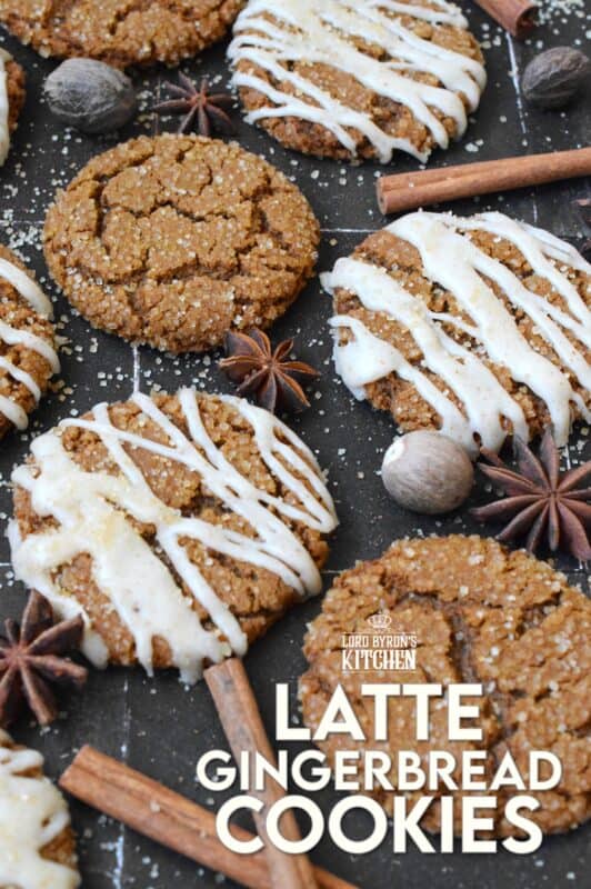 Latte Gingerbread Cookies are prepared with classic Christmas ingredients like ginger, cloves, cinnamon, instant espresso powder, and molasses. Once baked, the cookies are drizzled with a brown butter frosting. The taste of these cookies instantly floods the senses with memories of Christmases past! #gingerbread #latte #cookies #espresso #christmas
