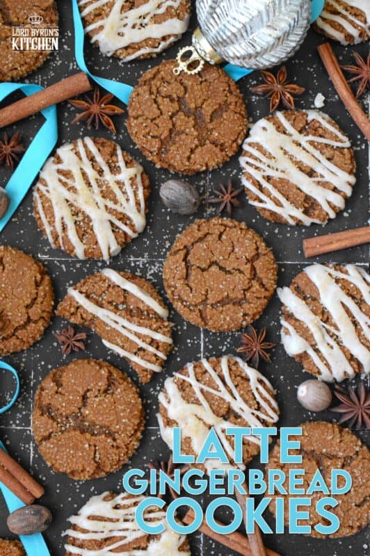 Latte Gingerbread Cookies are prepared with classic Christmas ingredients like ginger, cloves, cinnamon, instant espresso powder, and molasses. Once baked, the cookies are drizzled with a brown butter frosting. The taste of these cookies instantly floods the senses with memories of Christmases past! #gingerbread #latte #cookies #espresso #christmas