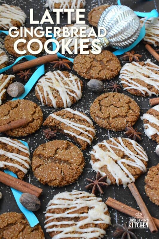 Latte Gingerbread Cookies are prepared with classic Christmas ingredients like ginger, cloves, cinnamon, instant espresso powder, and molasses. Once baked, the cookies are drizzled with a brown butter frosting. The taste of these cookies instantly floods the senses with memories of Christmases past! #gingerbread #latte #cookies #espresso #christmas