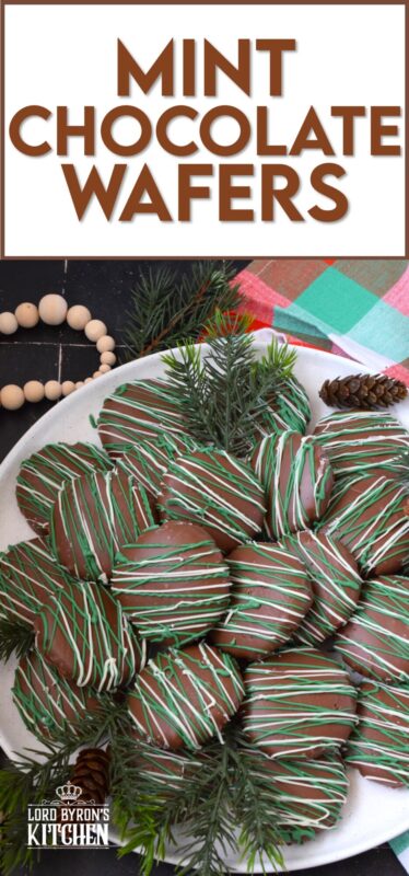 These Mint Chocolate Wafers are prepared with a deep, rich, chocolate cookie base.  Made extra chocolatey with good cocoa and melted chocolate, these cookies are infused with lots of mint flavour.  And, Christmas baking is never complete without a good drizzle of melted chocolate! #wafer #mint #chocolate #cookies