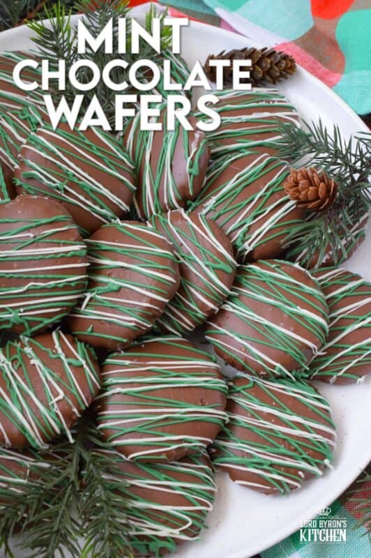These Mint Chocolate Wafers are prepared with a deep, rich, chocolate cookie base.  Made extra chocolatey with good cocoa and melted chocolate, these cookies are infused with lots of mint flavour.  And, Christmas baking is never complete without a good drizzle of melted chocolate! #wafer #mint #chocolate #cookies